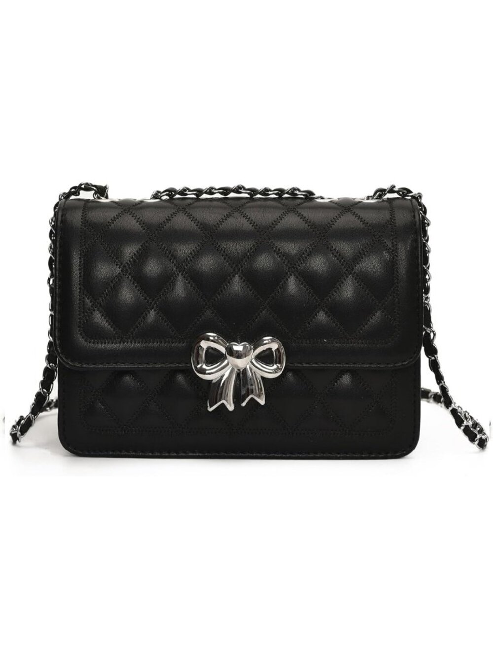 Women's Black Quilted Small Pu Leather Shoulder Purse Chain Crossbody Bag